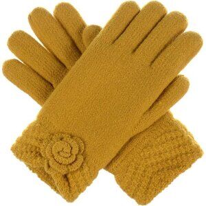 Women’s Winter Fashion Faux Fur Fleece Lined Knit Gloves Mustard Yellow
